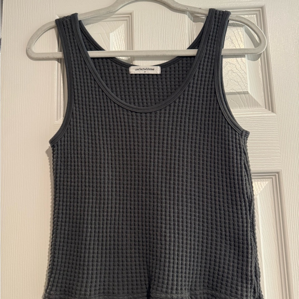 Perfect White Tee Gray Waffle Knit Tank Top
